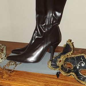 Chocolate brown calf high boots